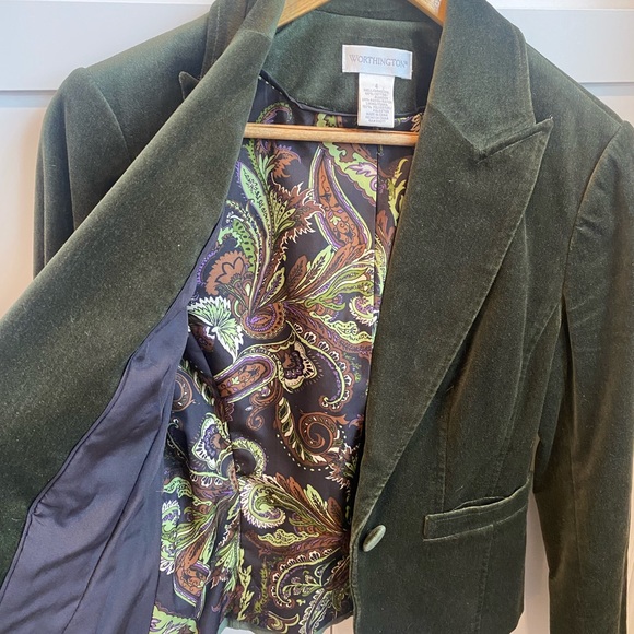 Dark green velvet blazer jacket - Picture 3 of 4